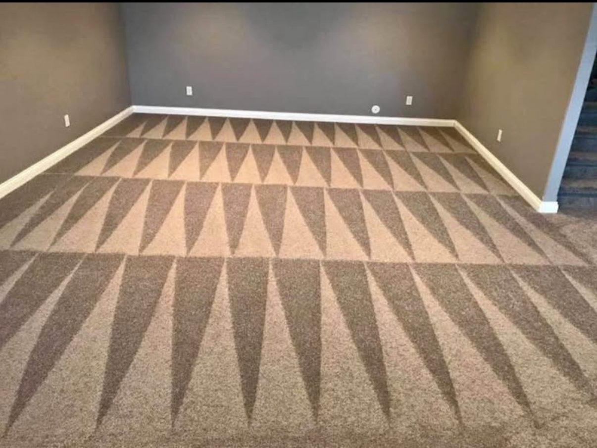 Freshly cleaned carpet in a Roseville area home showing a crisp raked fan pattern